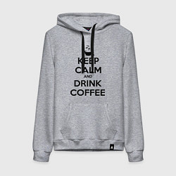 Толстовка-худи хлопковая женская Keep Calm & Drink Coffee, цвет: меланж