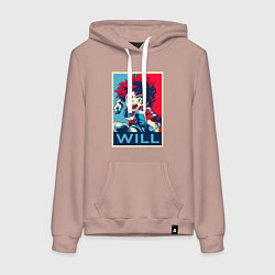Толстовка-худи хлопковая женская MY HERO ACADEMIA Will, цвет: пыльно-розовый