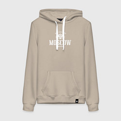 Толстовка-худи хлопковая женская Москва Born in Russia, цвет: миндальный