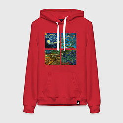 Толстовка-худи хлопковая женская Ван Гог картины, цвет: красный
