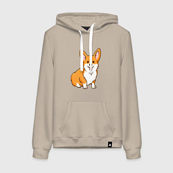Толстовка-худи хлопковая женская Корги, цвет: миндальный