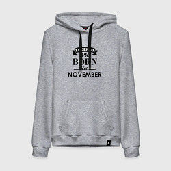 Толстовка-худи хлопковая женская Legends are born in November, цвет: меланж