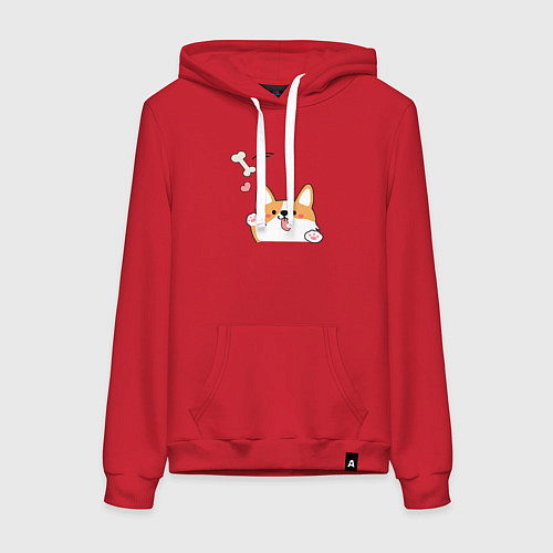 Женская толстовка-худи Корги лапочка / Красный – фото 1
