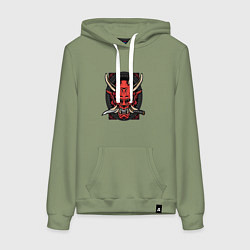 Толстовка-худи хлопковая женская МАСКА РОНИНА, цвет: авокадо