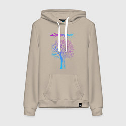 Толстовка-худи хлопковая женская ДЕРЕВО CYBERPUNK 2077, цвет: миндальный