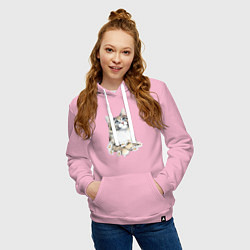 Толстовка-худи хлопковая женская Котенок с ромашками, цвет: светло-розовый — фото 2