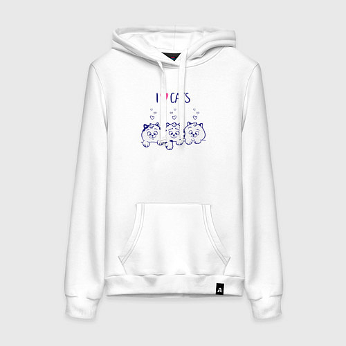 Женская толстовка-худи I love cats / Белый – фото 1