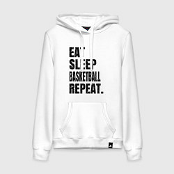 Толстовка-худи хлопковая женская EAT SLEEP BASKETBALL REPEAT, цвет: белый