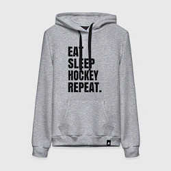 Толстовка-худи хлопковая женская EAT SLEEP HOCKEY REPEAT, цвет: меланж
