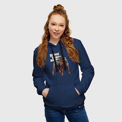 Женская толстовка-худи ЧОП - ротвейлер из GTA 5 / Тёмно-синий – фото 3