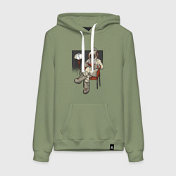 Толстовка-худи хлопковая женская Читающий книгу водолаз, цвет: авокадо