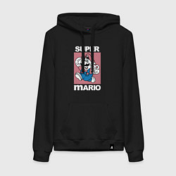 Толстовка-худи хлопковая женская Супер Марио с грибочком, цвет: черный