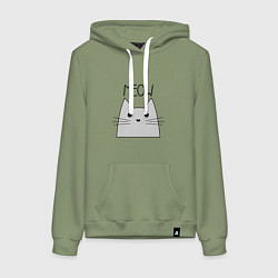 Толстовка-худи хлопковая женская Котик - Мяу, цвет: авокадо