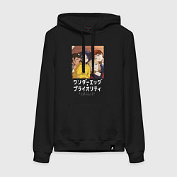 Толстовка-худи хлопковая женская Приоритет чудо-яйца, цвет: черный