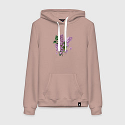 Толстовка-худи хлопковая женская СИРЕНЬ АКВАРЕЛЬЮ, цвет: пыльно-розовый