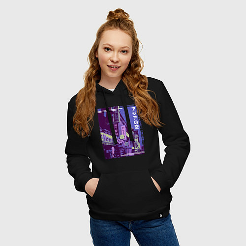 Женская толстовка-худи Neon Asian Street Vaporwave / Черный – фото 3