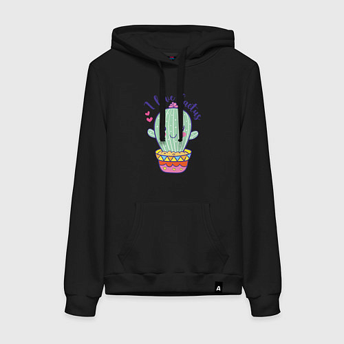 Женская толстовка-худи I Love Cactus / Черный – фото 1