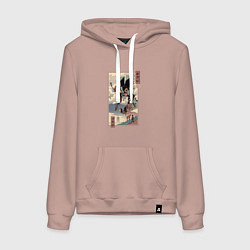 Толстовка-худи хлопковая женская ЕВАНГЕЛИОН ДРЕВНЯЯ ГРАВЮРА, цвет: пыльно-розовый
