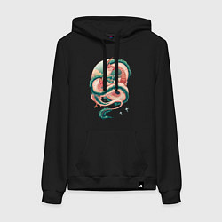 Толстовка-худи хлопковая женская Дракон, цвет: черный