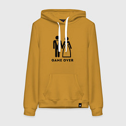 Толстовка-худи хлопковая женская GAME OVER МОЛОДОЖЕНЫ, цвет: горчичный