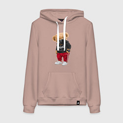 Толстовка-худи хлопковая женская Крутой медвежонок в спортивках, цвет: пыльно-розовый