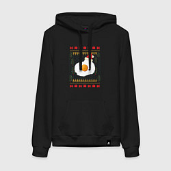 Толстовка-худи хлопковая женская Рождественский свитер Кот-яичница, цвет: черный