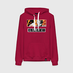 Толстовка-худи хлопковая женская Ренгоку Кенджуро взгял клинок демонов столб пламен, цвет: маджента