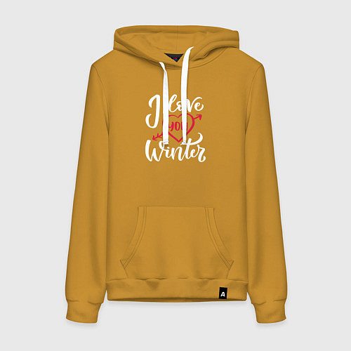Женская толстовка-худи Heart I love you winter / Горчичный – фото 1