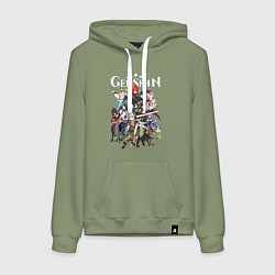 Толстовка-худи хлопковая женская ПЕРСОНАЖИ GENSHIN IMPACT ЛОГО, цвет: авокадо