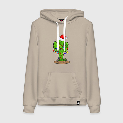 Женская толстовка-худи НОВОГОДНИЙ КАКТУС CHRISTMAS CACTUS / Миндальный – фото 1