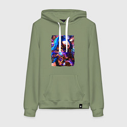 Толстовка-худи хлопковая женская ARCANE LOL JINX FACE LEAGUE OF LEGENDS, цвет: авокадо