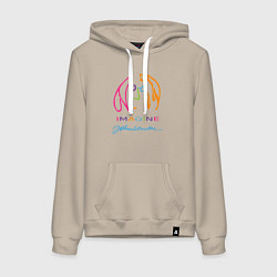 Толстовка-худи хлопковая женская Джон Леннон Автопортрет Автограф, цвет: миндальный