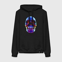 Толстовка-худи хлопковая женская Cool neon skull, цвет: черный