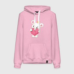 Толстовка-худи хлопковая женская Мишка с сердечком 14 февраля, цвет: светло-розовый