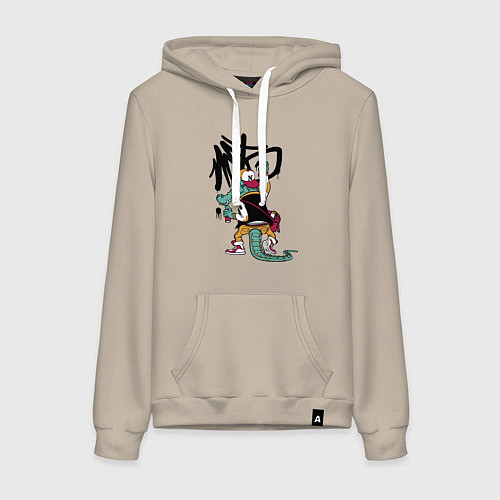 Женская толстовка-худи Крокодил рисует граффити / Миндальный – фото 1