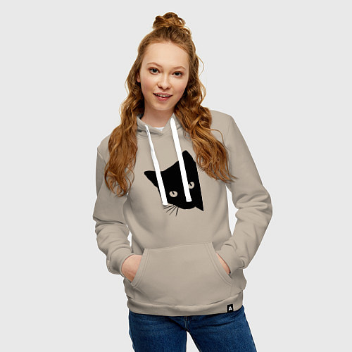 Женская толстовка-худи Всё тот же чёрный котяра! / Миндальный – фото 3
