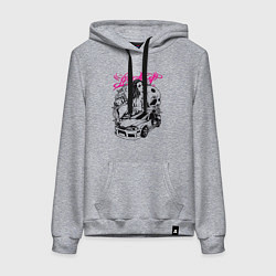 Толстовка-худи хлопковая женская Девушка с тату и череп, цвет: меланж