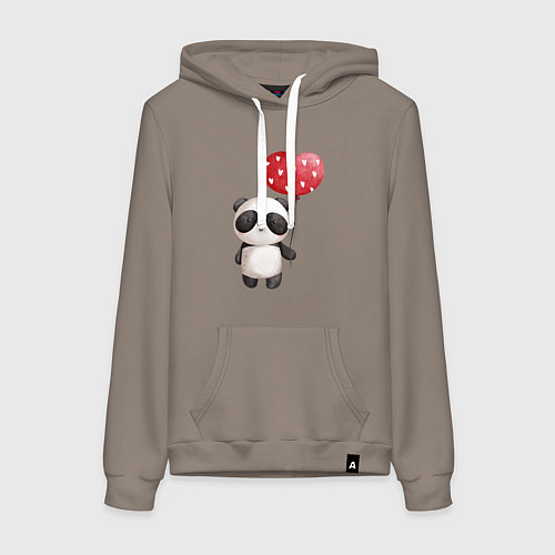 Женская толстовка-худи Панда с шариком в виде сердца / Утренний латте – фото 1