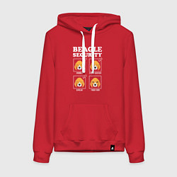 Толстовка-худи хлопковая женская Бигль - Охрана, цвет: красный
