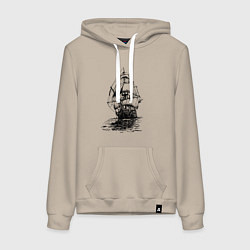 Толстовка-худи хлопковая женская Pacific ocean Frigate, цвет: миндальный