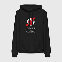 Толстовка-худи хлопковая женская New Jersey Devils are coming Нью Джерси Девилз, цвет: черный