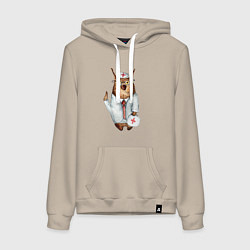 Толстовка-худи хлопковая женская Врач сова, цвет: миндальный