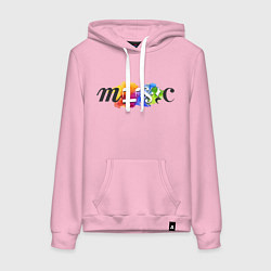 Толстовка-худи хлопковая женская Music Цветная Надпись, цвет: светло-розовый