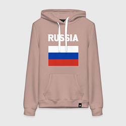 Толстовка-худи хлопковая женская Russian Flag, цвет: пыльно-розовый