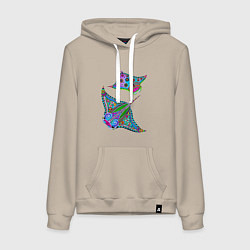 Толстовка-худи хлопковая женская Скаты с психоделической раскраской, цвет: миндальный