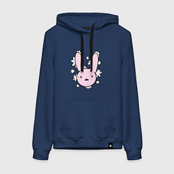 Толстовка-худи хлопковая женская Bad Bunny Floral Bunny, цвет: тёмно-синий