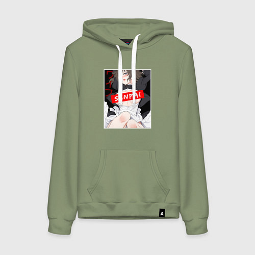 Женская толстовка-худи Девушка и надпись Senpai Ahegao / Авокадо – фото 1