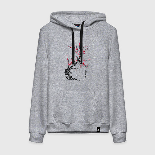Женская толстовка-худи Сакура с иероглифами / Меланж – фото 1