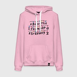 Толстовка-худи хлопковая женская STRANGER THINGS ALPHABET, цвет: светло-розовый