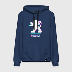 Толстовка-худи хлопковая женская Значок Peugeot в стиле Glitch, цвет: тёмно-синий